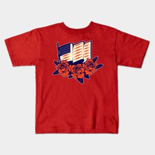 4th of july american flag over roses Kids T-Shirt